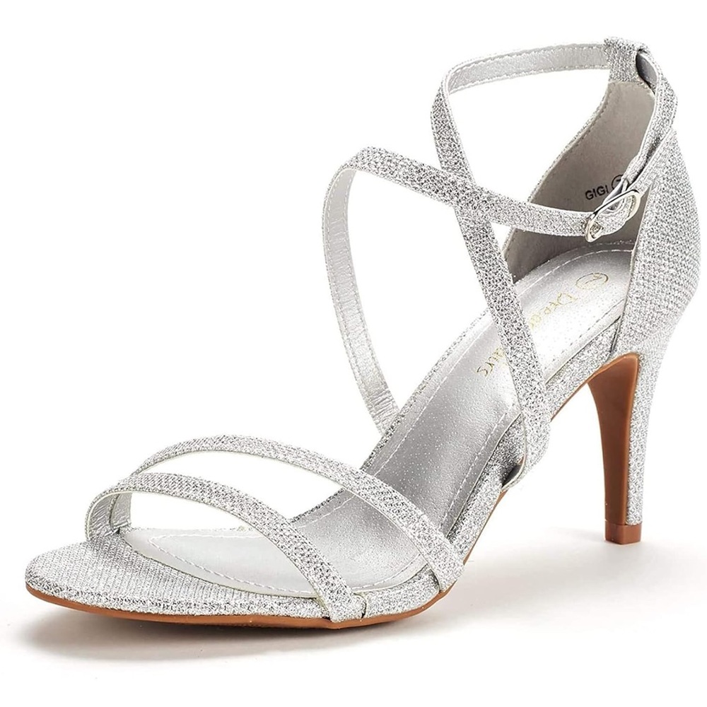 NWOT Dream Pairs Size 10 Silver Sparkly Open Toe Strappy High Heels